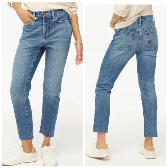 J. Crew Factory Denim - J Crew Factory Womens Essential Straight Jeans Size 26 Cropped Raw Hem Stretch